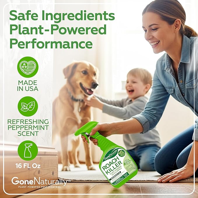 Roach Killer – Natural Peppermint Oil Roach Spray for Indoor & Outdoor Use – Cockroach Killer & Roach Repellent for Home – Safe for Kids & Pets Pest Control Solution (16oz)