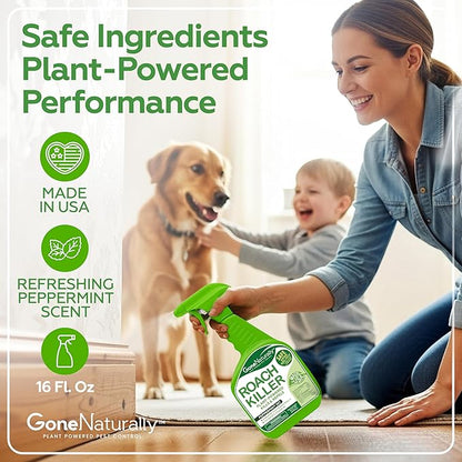 Roach Killer – Natural Peppermint Oil Roach Spray for Indoor & Outdoor Use – Cockroach Killer & Roach Repellent for Home – Safe for Kids & Pets Pest Control Solution (16oz)