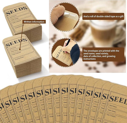 LOTMER 200 Pieces Seed Saving Envelopes, 3.2x4.8 Inch Seed Packets Envelope, Sealing Kraft Seed Packets Envelope for Fruit Vegetable