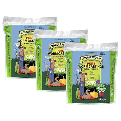 100% Pure Organic Mineral-Dense Worm Castings Fertilizer in Resealable Zipper Pouch, 4.5lbs - Improves Soil Fertility and Aeration for Growing Better Houseplants, Veggies, and More, 3 Pack