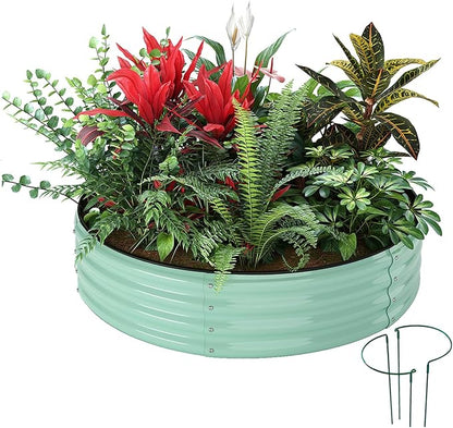 Galvanized Metal Planter Round Raised Garden Bed Kit for Gardening Outdoor，2x2x1ft Grow Garden Box Raised Flower Bed，Round Galvanized Planter Outdoor Metal Fire Pit Ring Green