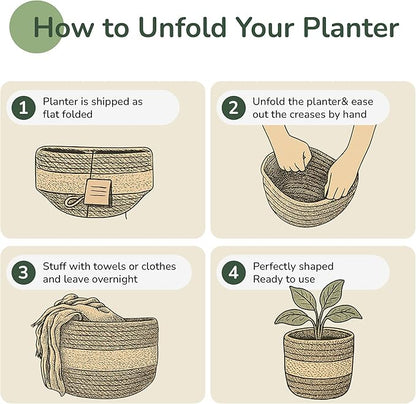Jute Planter Basket-Woven Jute Rope Covers for Decorating Indoor/Outdoor Succulents, Small Plant Pots-Set of 2-Multi-Purpose Storage Bins 4.5 Inches - Modern Style Décor - Olive & Natural