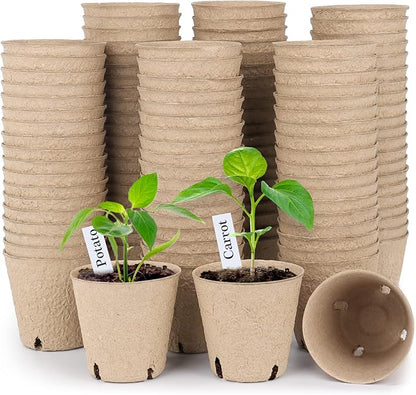 homenote Peat Pots, 120 Pcs 3.15 Inch Seed Starting Pots with Drainage Holes Round Nursery Plants Pots with Bonus 20 Plant Labels