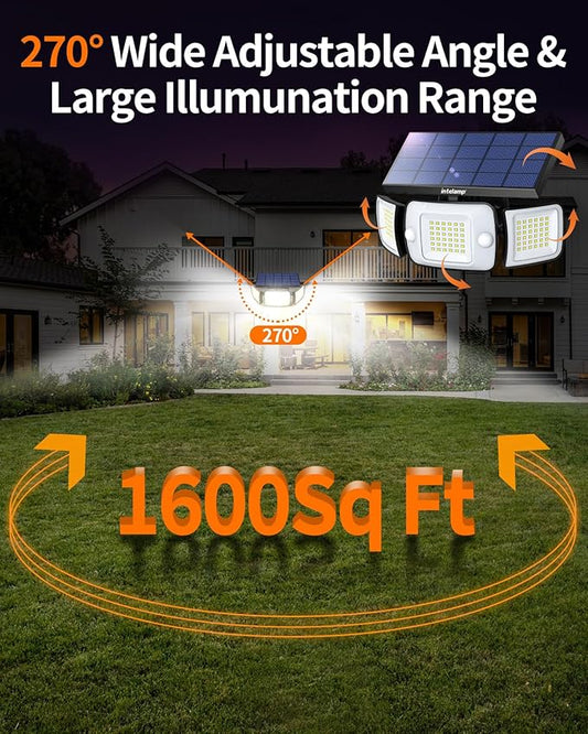 intelamp Outdoor Solar Light Waterproof, 6000mAh 1200LM Motion Sesnsor Flood Lights with Dual Sensor, 4 Modes Remote Control, 270° Wide Angle Security Light for Garden Garage Yard Pathway Farm