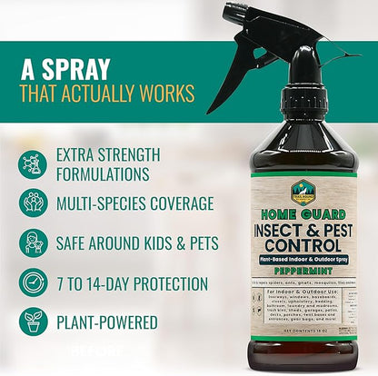 Home Guard Peppermint Insect & Pest Control Spray – Peppermint & Cedarwood Oil Deodorizer with Extended Protection – USA-Made, Safe for Kids & Pets – Kills & Repels Bugs – Indoor & Outdoor Use - 16oz