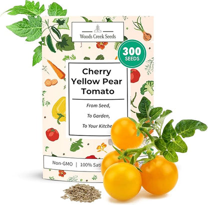 Yellow Pear Cherry Tomato Seeds – Heirloom Non-GMO Indeterminate Tomatoes for Planting Outdoors & Patio Gardens | Woods Creek Seeds