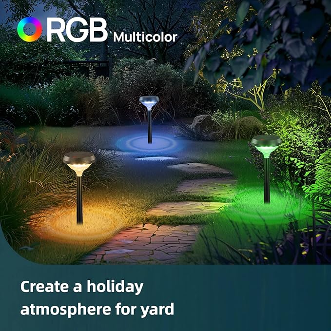 Linkind Solar Pathway Lights 8 Pack, Color Changing Solar Lights Outdoor Waterproof, Multicolor/Warm White/Cool White Solar Lights for Walkway Yard Garden Landscape
