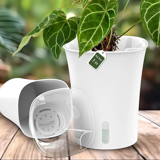 karenplantsplants™ 7" Tall Diameter Self Watering Pot (5-Pack) Decorative Planter with Water Level Indicator for House Plants, Flowers, Herbs