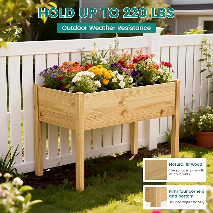DoCred Raised Garden Bed, 45.7" x 22.8" x 31.5" Large Elevated Wooden Horticulture Planter Box with Wood Legs Standing Growing Bed Planter for Gardening, Balcony, Backyard, Patio