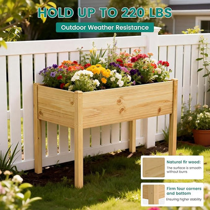 DoCred Raised Garden Bed, 45.7" x 22.8" x 31.5" Large Elevated Wooden Horticulture Planter Box with Wood Legs Standing Growing Bed Planter for Gardening, Balcony, Backyard, Patio
