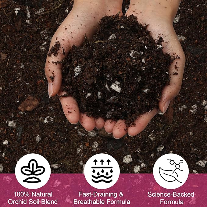 Organic Orchid Potting Mix & Bark Blend 4qt - All Natural, Fast Draining Soil for Phalaenopsis, Dendrobium, Oncidium Plants