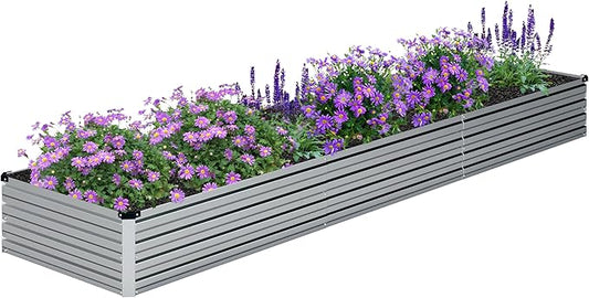 12x2x1FT Galvanized Raised Garden Bed Kit,Vegetable Boxes-Rectangle Metal Flower Box,Large Planter Raised Beds Outdoor Garden for Planting,Fruit,Herb-Silver