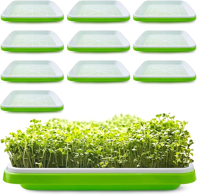 Pack 10 Seed Sprouter Tray with Drain Holes,Seed Germination Tray Kit BPA Free Nursery Tray,Soil-Free Big Capacity Healthy Wheatgrass Grower Sprouting Container Kit..