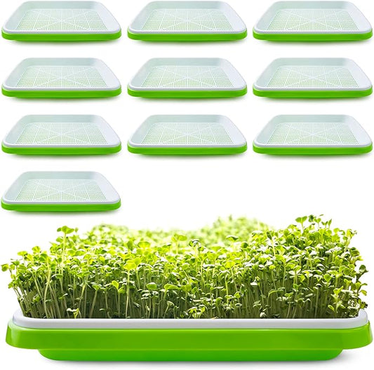 Pack 10 Seed Sprouter Tray with Drain Holes,Seed Germination Tray Kit BPA Free Nursery Tray,Soil-Free Big Capacity Healthy Wheatgrass Grower Sprouting Container Kit..