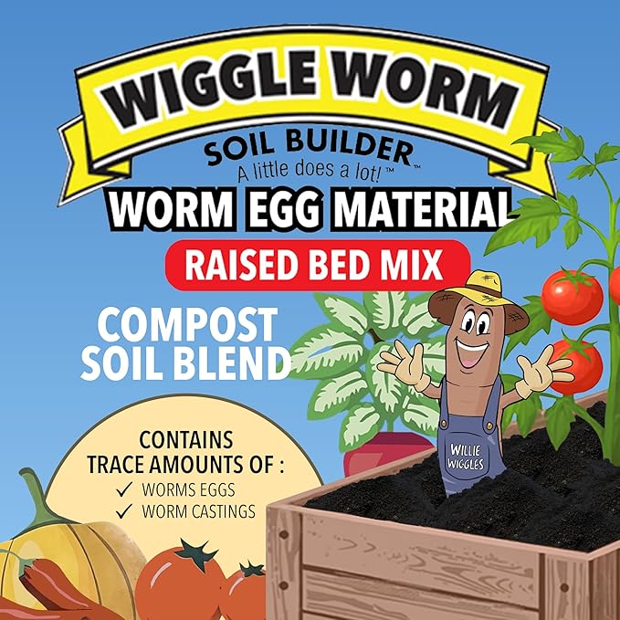 Raised Bed Mix, 40lbs - Organic Soil and Fertilizer for Container Gardening - Worm Egg Material Mixed with Odor Free Pure Worm Castings