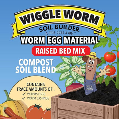 Raised Bed Mix, 40lbs - Organic Soil and Fertilizer for Container Gardening - Worm Egg Material Mixed with Odor Free Pure Worm Castings