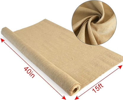Agfabric Garden Burlap Fabric Roll, 40 inch x15 Feet Higher Density Natural Jute Material for Party Decor, Table Runner, Crafts, Plants & Tree Covering, Weed Barrier (Thickened)
