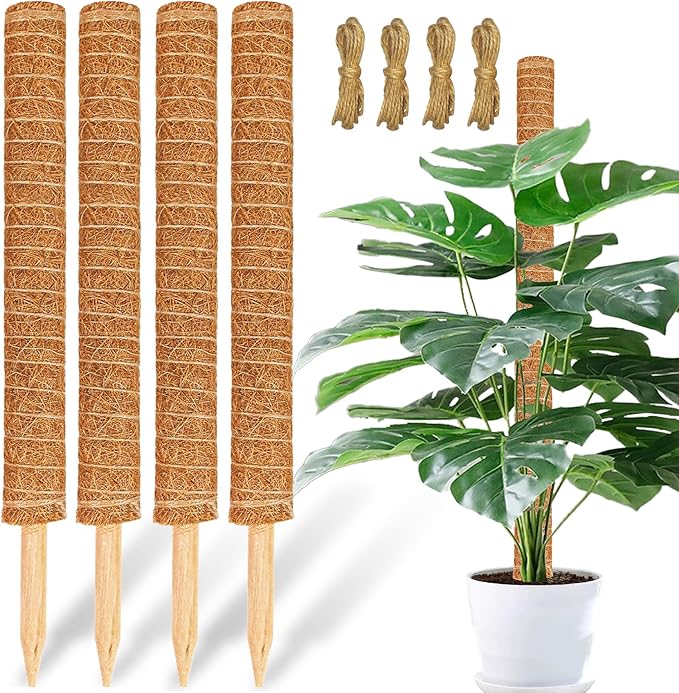 JJGoo Moss Pole for Plants Monstera,【4 Pack】 23.6 inch Plant Support Pole, Extendable Coir Totem Pole for Potted Plants Pothos,Train Indoor Climbing Plants to Grow Upwards - Extends to 74.6 Inches