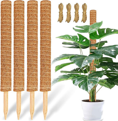 JJGoo Moss Pole for Plants Monstera,【4 Pack】 23.6 inch Plant Support Pole, Extendable Coir Totem Pole for Potted Plants Pothos,Train Indoor Climbing Plants to Grow Upwards - Extends to 74.6 Inches
