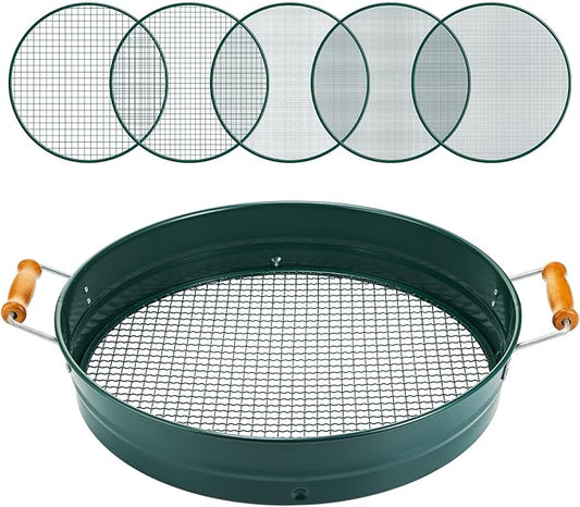 Soil Sifter for Gardening with 1, 3, 6, 9, 12 mm Sieve Mesh Compost Dirt Sifter with Handle Large Garden Sand Soil Rock Sieve 17.7" l x 13.8" W for Sand Rocks Pellet Gravel (Green)
