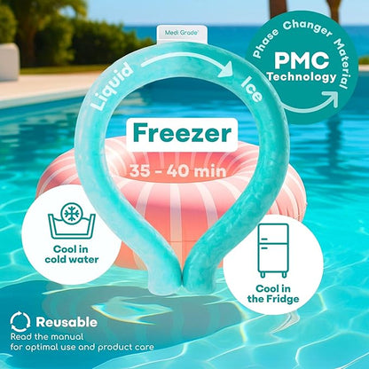 Medi Grade Neck Cooling Tube - Reusable, Instant Cooling Neck Ring - Mess-Free, Lightweight & Portable Ice Ring For Neck - No Power Needed - For Summer Heat Relief - 1 x Medium - 5.6” x 6.7”