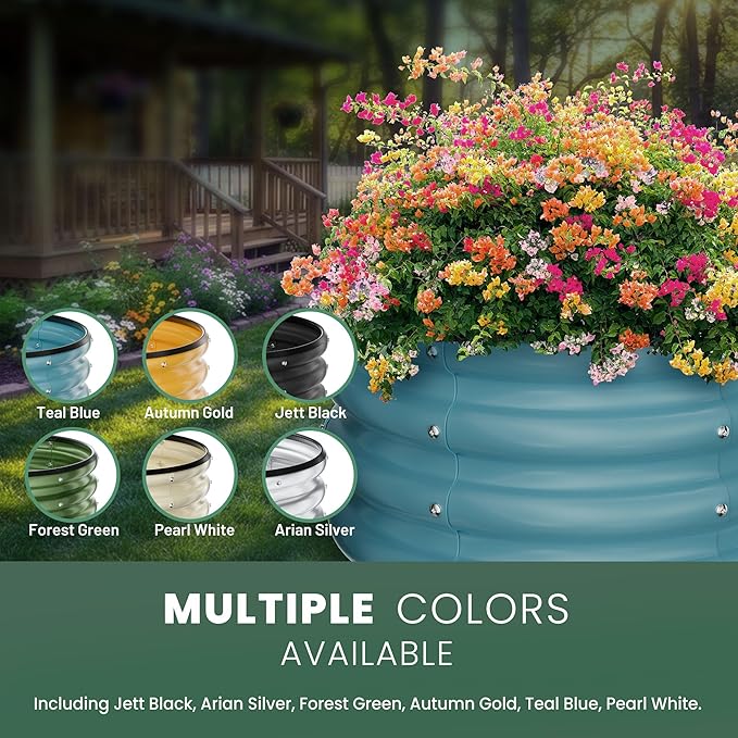 Round Galvanized Raised Garden Bed Kit, 2 x 2 x 1ft Teal Blue Galvanized Garden Boxes, Outdoor for Vegetables