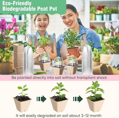 Baderke 120 Pcs Biodegradable Nursery Pots with 30 Humidity Dome and 30 Labels, 2.36" Plant Nursery Seed Starter Planter Biodegradable Peat Pots for Planting Seedlings, Vegetables (Square)
