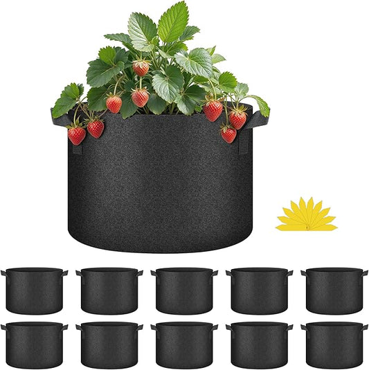 HealSmart Plant Grow Bags 10 Gallon, Tomoato Planter Pots 10-Pack with Handles, Aeration Nonwoven Fabric, Heavy Duty Gardening Planter for Vegetable, Herbs and Flowers, Black 2024 Version