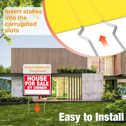 Tatuo 24 Pcs Yard Sign Stakes Heavy Duty 16.5'' Wire Yard Stakes Alternative to H Frame Metal Reusable Sign Holder for Spring Summer Lawn Corrugated Plastic