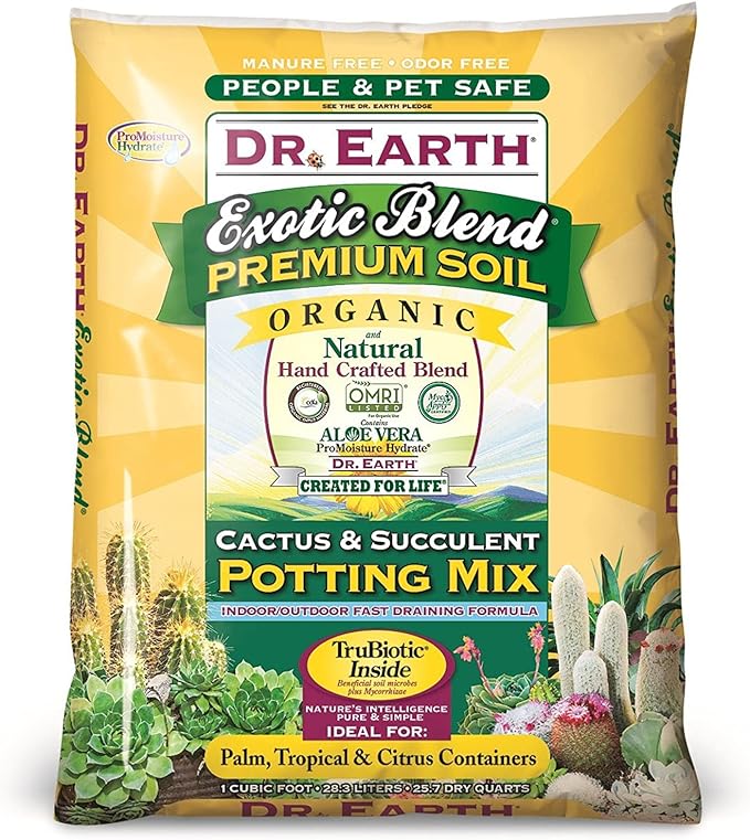 Dr. Earth 810 Exotic Cactus & Succulent Soil, 8 Quart, Natural