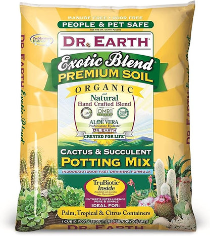Dr. Earth 810 Exotic Cactus & Succulent Soil, 8 Quart, Natural