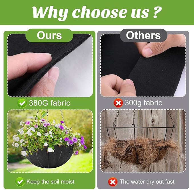 Adnee 118 x 14 Inch Non Woven Flower Pot Liner Roll-Black Felt Hanging Basket Liners Roll-Microgreens Growing Mat Roll for Garden Planter Window Hanging Flower Basket Indoor Outdoor