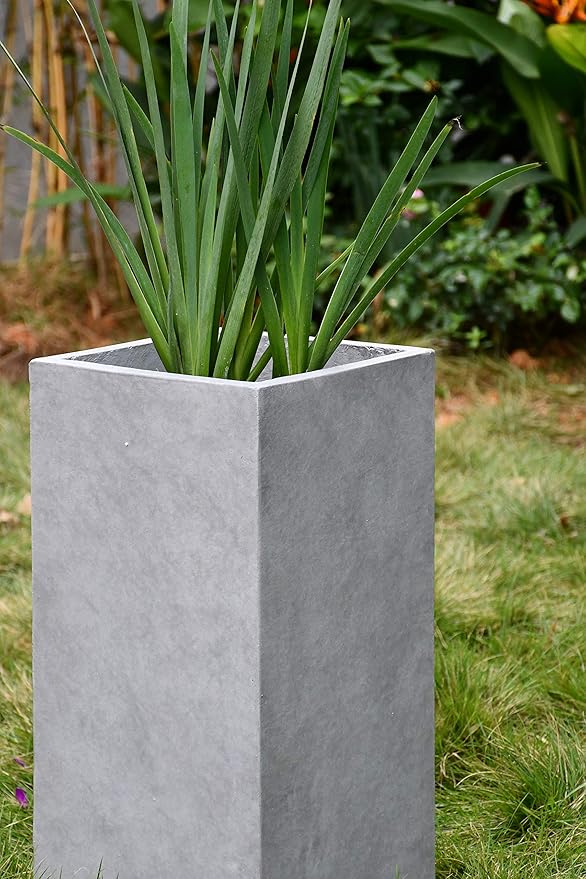 Kante 23.6" H Tall Rectangular Concrete Planter, Modern Square Diameter Plant Pot with Drainage Hole and Rubber Plug for Indoor Outdoor Home Patio Garden, Natural Concrete