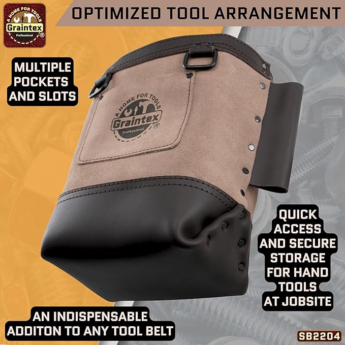 Graintex Nut & Bolt Bag, Beige Color Premium Quality Suede Leather Tool Bag, Tool Belt for Ironworker Tools, Bull Pin Loops, Ideal for Heavy-Duty Use, Bolt Bags for Construction Professionals - SB2204