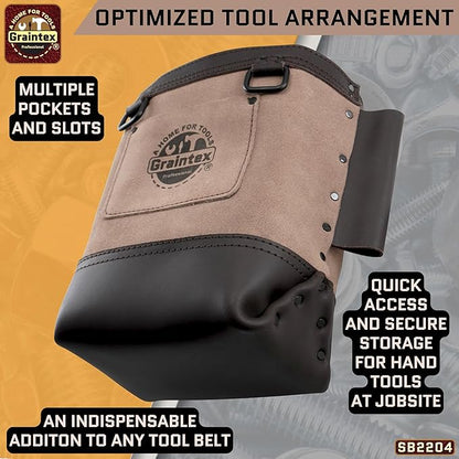 Graintex Nut & Bolt Bag, Beige Color Premium Quality Suede Leather Tool Bag, Tool Belt for Ironworker Tools, Bull Pin Loops, Ideal for Heavy-Duty Use, Bolt Bags for Construction Professionals - SB2204