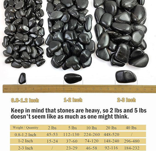 5 lbs Polished Black Pebbles for Indoor Plants, 0.8-1.2 Inch Small Bag Black Stones. Decorative River Rocks for Plants Aquarium Planter Vase Fillers Landscaping and Garden