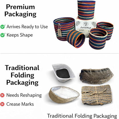 Planter Basket Set – 5-Piece Handwoven Jute Planter Basket for Home Decor, Nursery, or Indoor Plants (5'' to 8'' Diameter, 4.75'' to 7.75'' Height) – Fold & Wrinkle Free - Rainbow Stripe