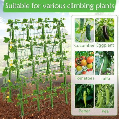32 x 53 Inch Cucumber Trellis for Climbing Plants Outdoor A-Frame Garden Trellis for Raised Bed Detachable Sturdy Garden Plant Support Trellis for Small Plant Vegetable Flower Grape with Climbing Net