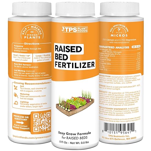 Raised Bed Fertilizer for Vegetables, Herbs, and Flowers, Balanced Nutrients for Container and Box Gardens, Liquid Fertilizer by TPS Plant Foods, 1 Gallon(128oz)