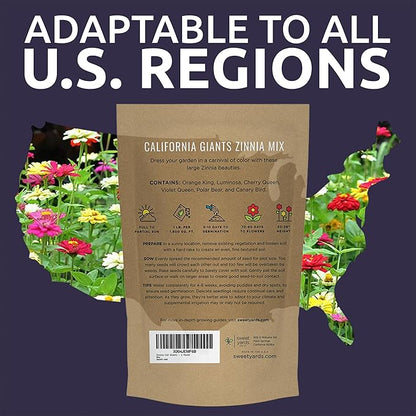 Bulk Zinnia Seeds - California Giants Mix - 5 Pounds - Over 240,000 Flower Seeds - Mixed Colors and Large Blooms