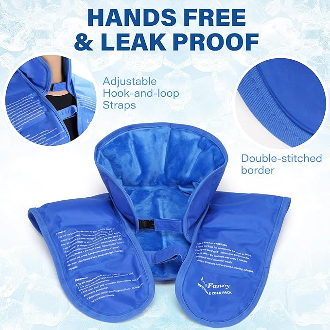 LotFancy Ice Pack for Neck Shoulder, Reusable Cold Neck Wrap for Pain Relief, Flexible Gel Pack with Adjustable Straps, Cold Compress Therapy for Injuries, Swelling, Strains, Sprains