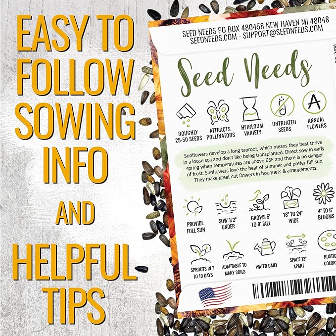 Seed Needs Heirloom Sunflower Seed Packet Favors for Party Events - Pre-Filled & Ready to Hand Out - Great for Weddings, Bridal Showers, Memorials, Fundraisers (30 Packets)