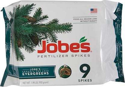 Jobe’s Slow Release Evergreen Fertilizer Spikes, Easy Plant Care for Cypress, Arborvitae, Pine, Cedar, and Many More Acid Loving Trees, 9 Count