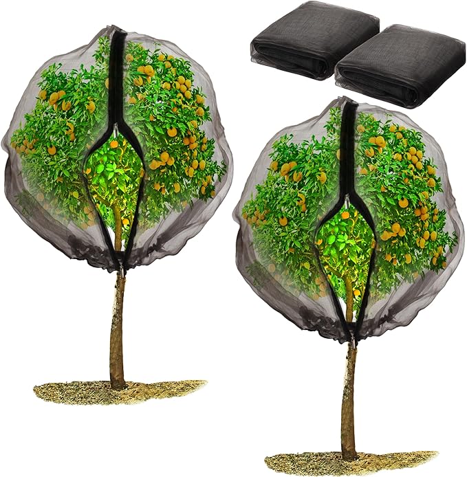 2 Pack Fruit Tree Netting Bags with Zipper and Drawstring, 6 x 6ft Ultra Fine Mesh Garden Netting Plant Cover, Bird Netting for Blueberry Bushes, Fruit Trees, Flowers (Black, 6 x 6 ft)
