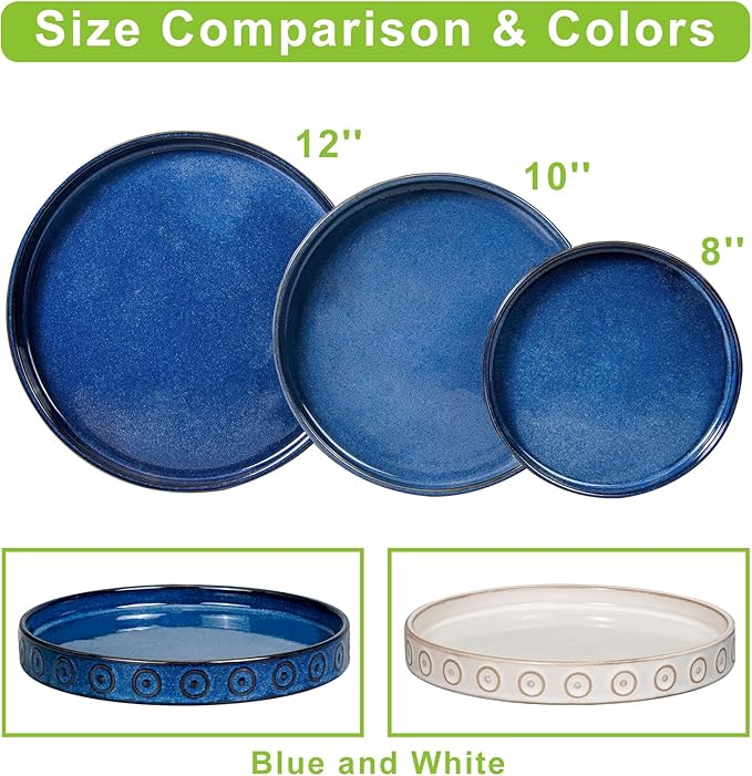Plant Pot Saucer - 11.4 Inch Plant Saucer for Outdoors Ceramic Plant Tray for Indoors No Holes Large Plant Drip Trays Round Flower Pot Saucer Plant Dishes to Catch Water Blue