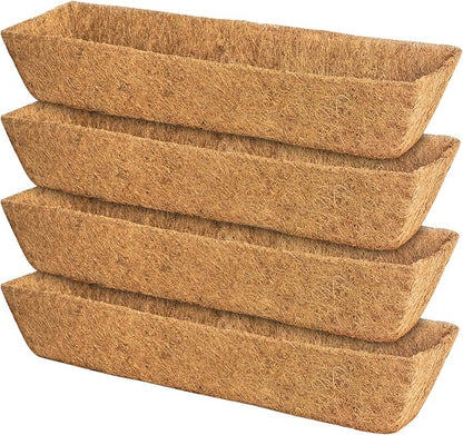4 Pack 30 Inch Trough Coconut Liners for Window Box Deck Planter Natural Coco Fiber Replacement Liner for Outdoor Plants Rectangular Coir Planters for Porch Balcony Garden Decor