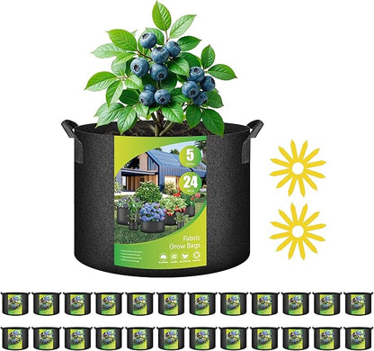 YSSOA Grow Bags 24 Pack 5 Gallon 300G Reusable Breathable Gardening Pots with Handles Non-Woven Fabric Plant Bags, Heavy Duty Planting Bags for Grow Tent Hydroponic & Outdoor Vegetables Tomatoes