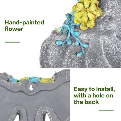 Sungmor Resin Elephant Head Wall Pot, Unique Bohemian Style Animal Face Planter, Vertical Hanging Plant Pot, Pretty Decorative Flower Pot for Indoor Outdoor Plants, for Gardening Lovers