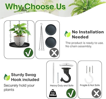 Shinehola 2 Pack Hanging Planters for Indoor Outdoor Plants 9", Plant Hanger Indoor | Metal Hanging Plant Holder, 2-Tier Hanging Plant Shelf, Hanging Basket, No Plant/Pot Included (2 Packs)