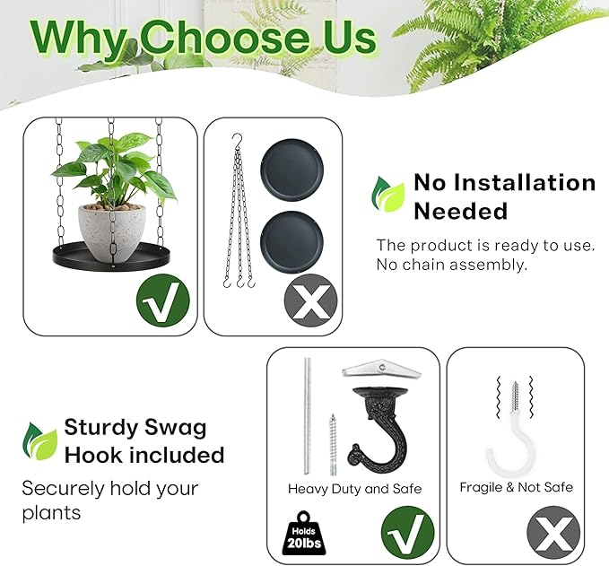 Shinehola Hanging Planters for Indoor Outdoor Plants 9", Plant Hanger Indoor | Metal Hanging Plant Holder, 2-Tier Hanging Planter Shelf, Hanging Basket, No Plant/Pot Included